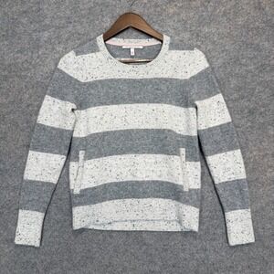 Victoria's Secret 100% Cashmere Sweater Womens Small P Gray Striped Pockets Soft